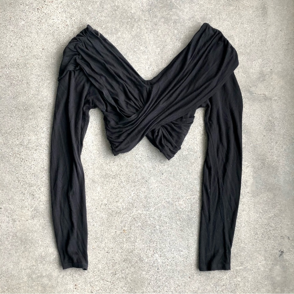 Black Long Sleeve Wrap Crop Top